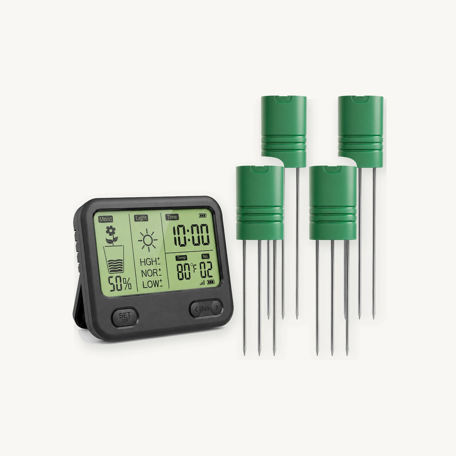 GardPilot soil detection kit with one display and four wireless soil sensors GardPilot soil detection kit with one display and four wireless soil sensors
